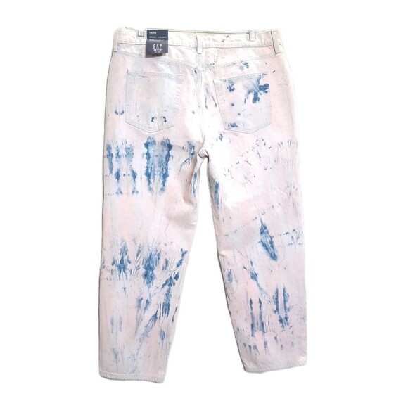 NEW Gap Cheeky Straight High Rise Tie Dye Jeans Sz 33 Button Fly Pink Blue White - Picture 2 of 4